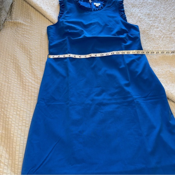 NWT J Crew Blue Ruffle Neck Sleeveless Dress 12 - Picture 3 of 7